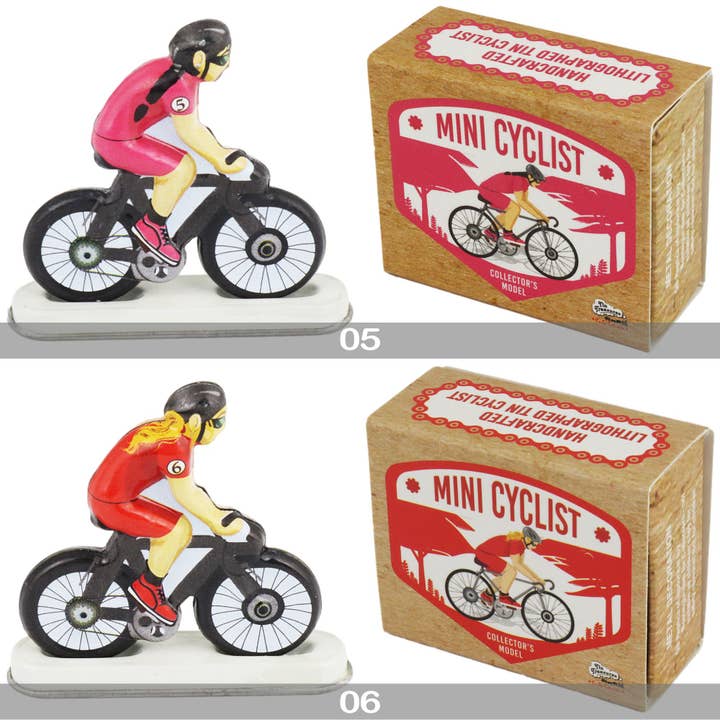 Tin Toy Cyclist Mini Bicycle Figure Set 6-Piece Tin Bike
