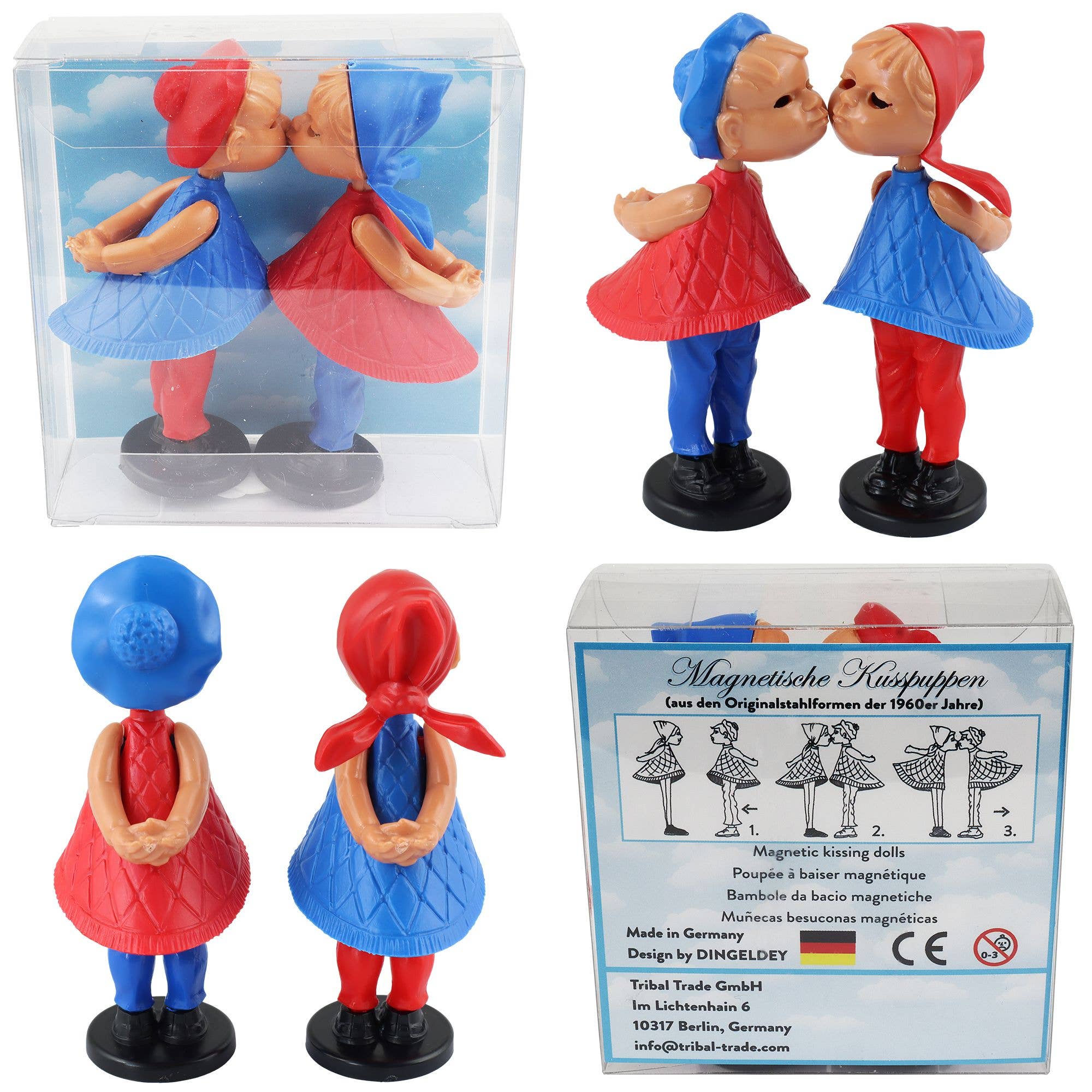 Magnetic Kissing Dolls Pair Retro Red and Blue Novelty Figurines