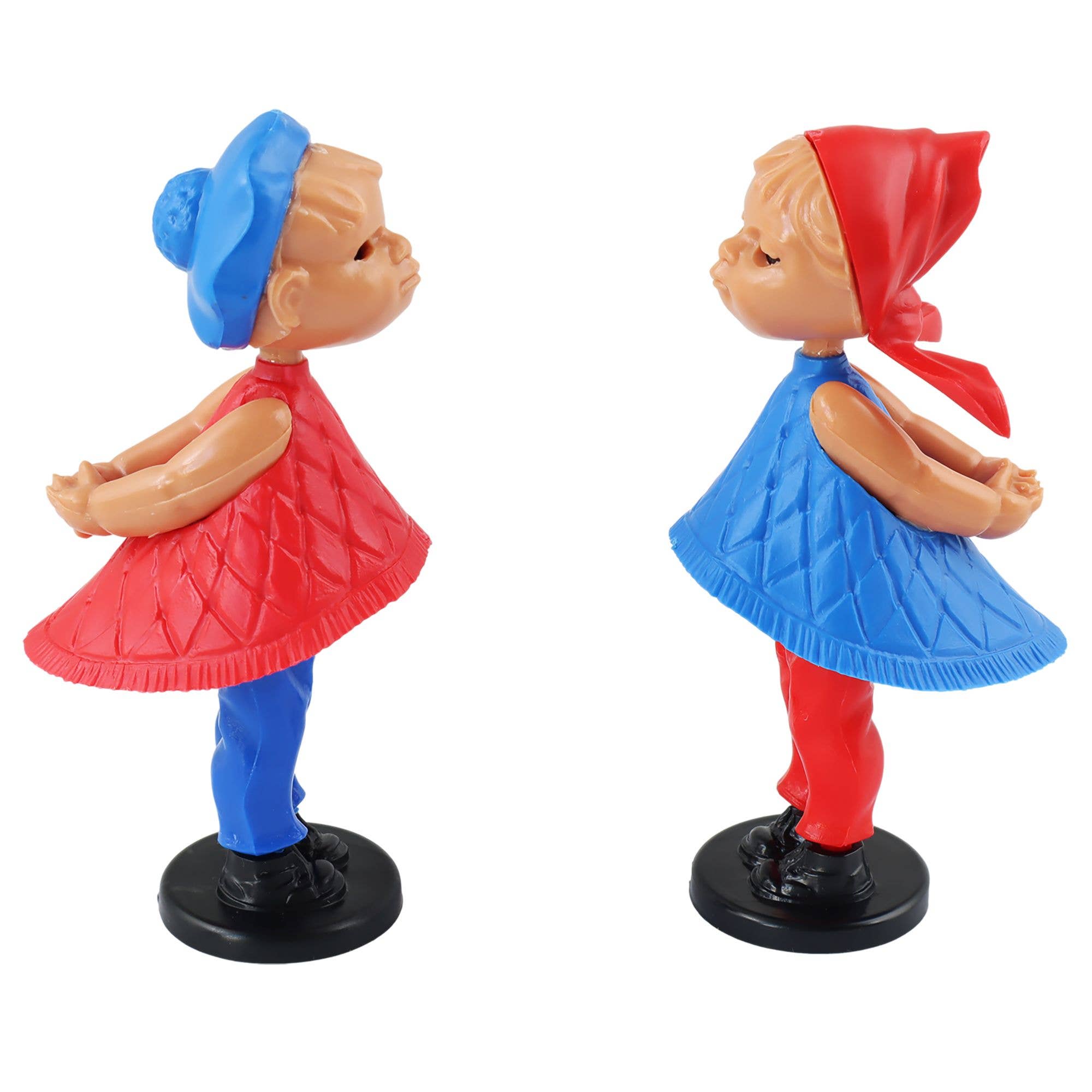 Magnetic Kissing Dolls Pair red and blue retro figurines with head magnets on small base 2.5×4×8 cm Made in Germany