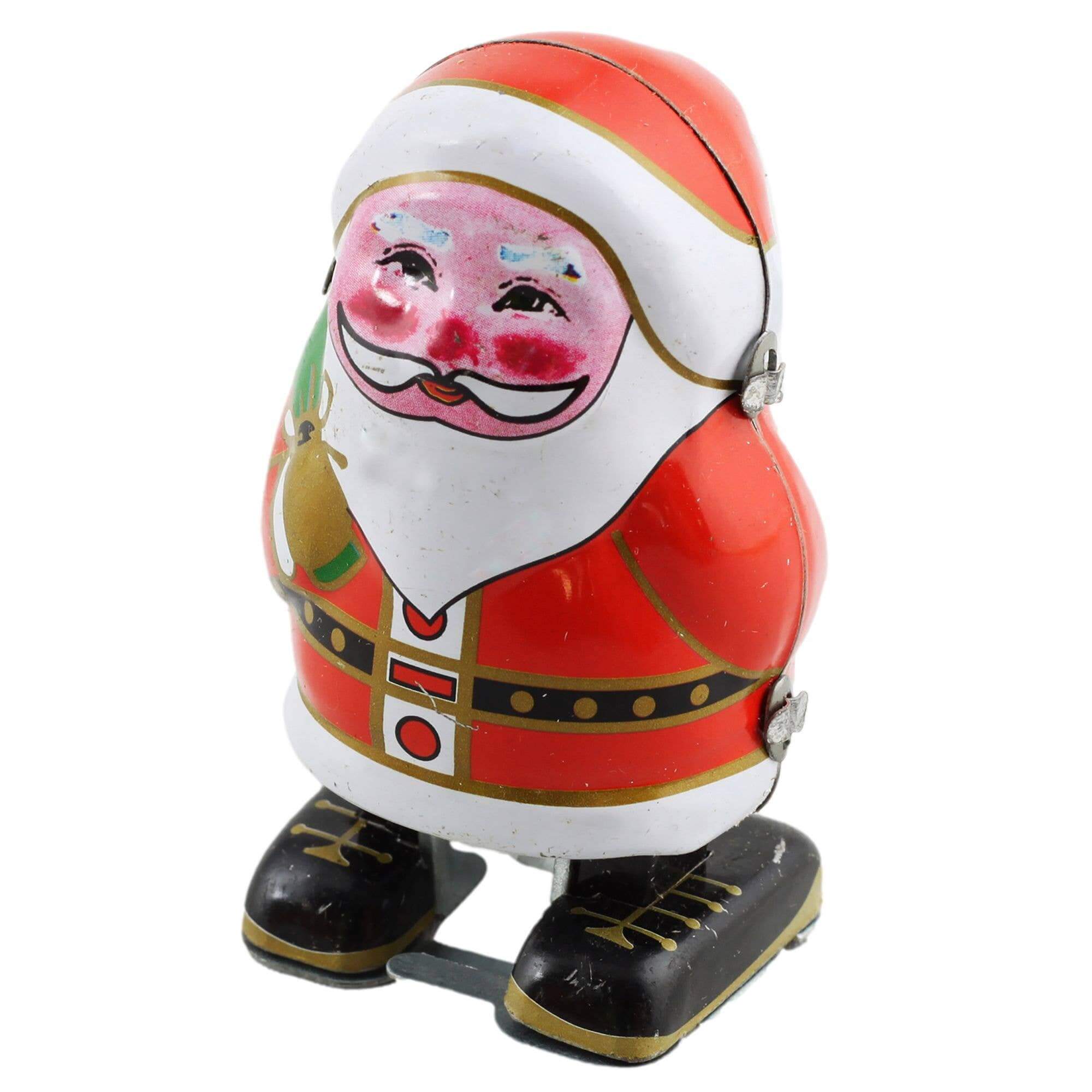 Aufziehbarer Zinn-Weihnachtsmann, handbemalte Retro-Figur mit Schlüssel, 8 cm als nostalgische Deko.
