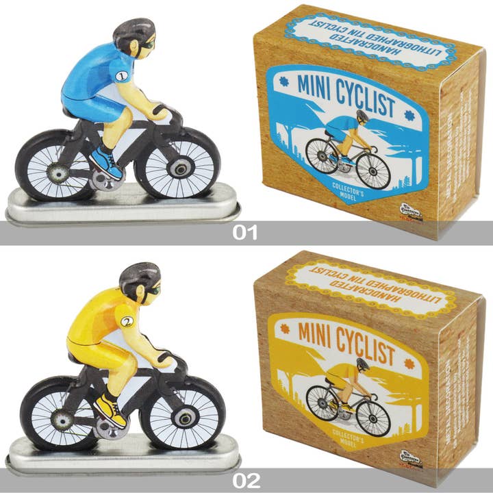 Tin Toy Cyclist Mini Bicycle Figure Set 6-Piece Tin Bike