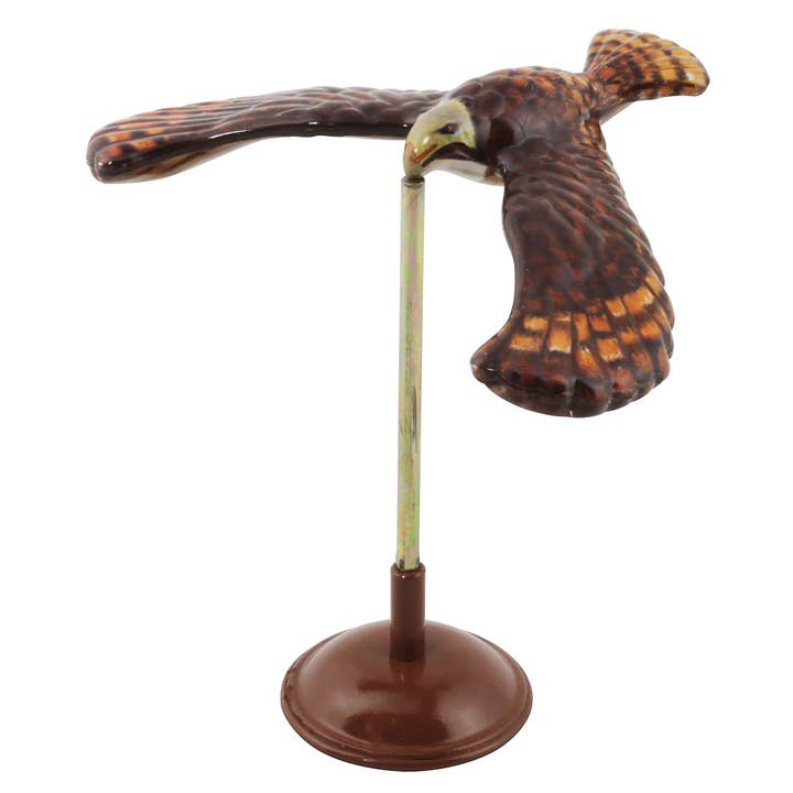 Hand painted tin balancing eagle on stand brown with gold accents 11.5×14.5×13.5 cm made in India