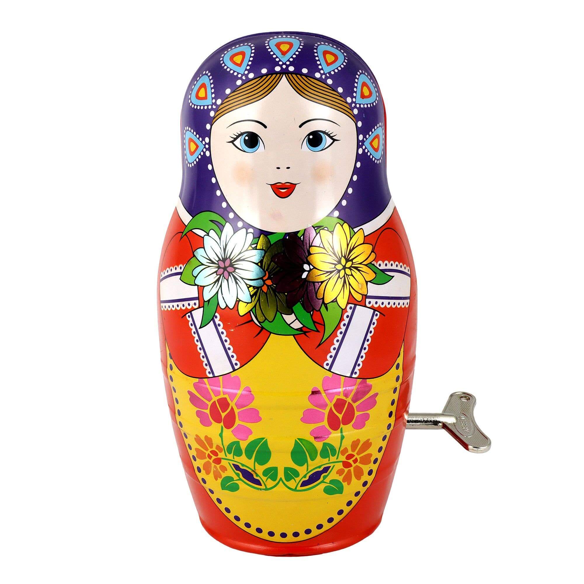 Tin Matryoshka stacked hand-painted multicolor stamped tin 5-piece 12x6x6 cm lacquered retro figurine