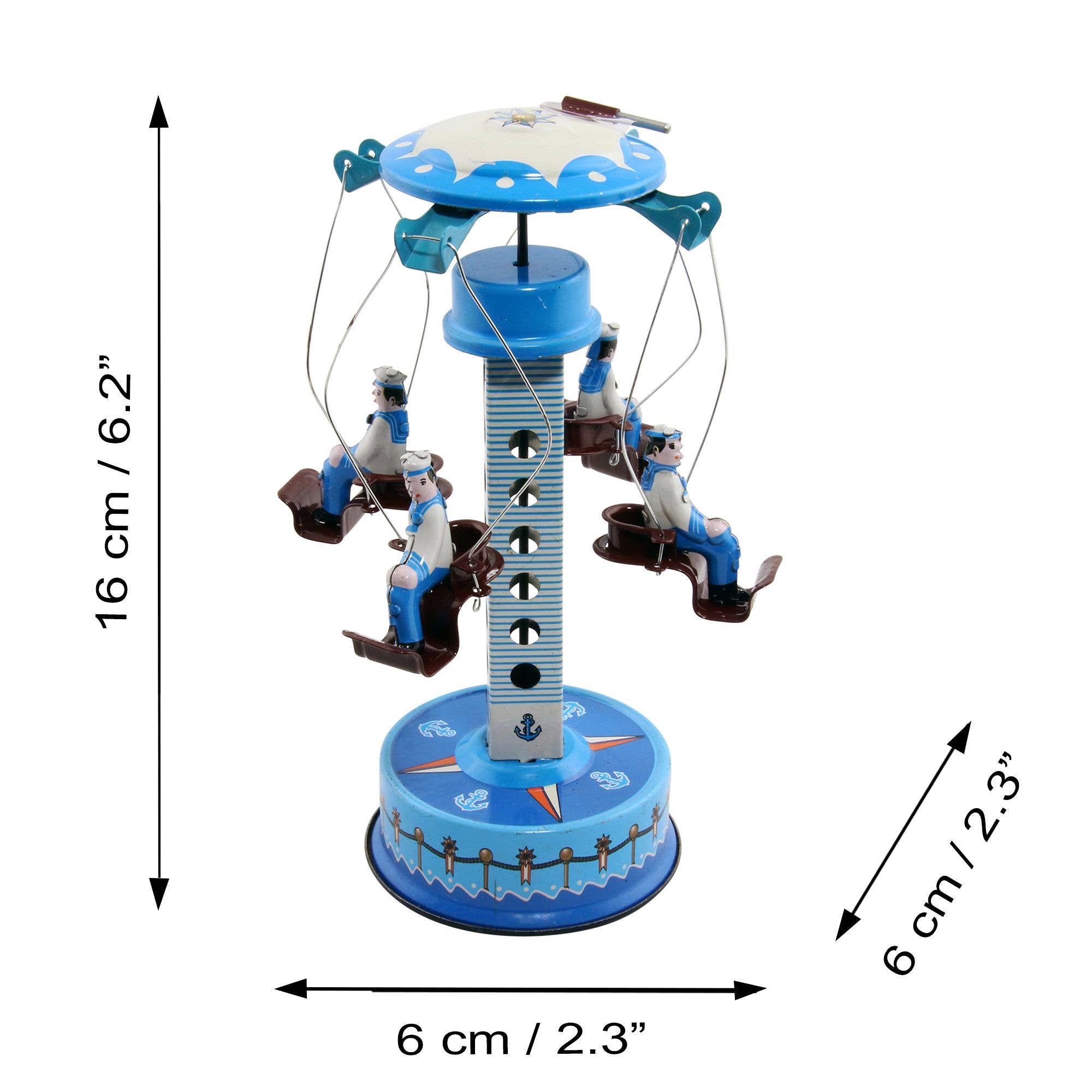 Vintage Blechkarussell mit Matrosen, Handkurbel, blaues Sammlerstück, Großhandel