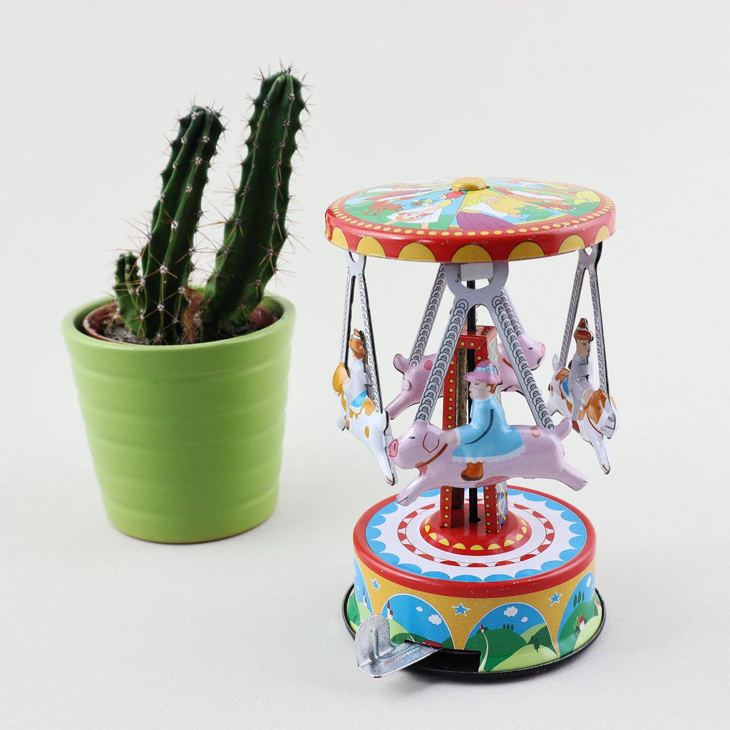 Ręcznie malowana blaszana karuzela świnki psy