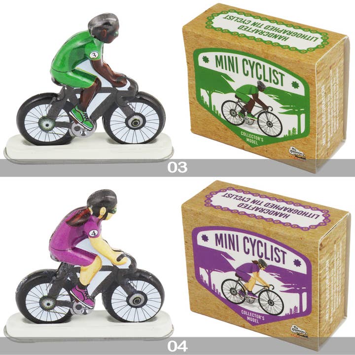 Tin Toy Cyclist Mini Bicycle Figure Set 6-Piece Tin Bike