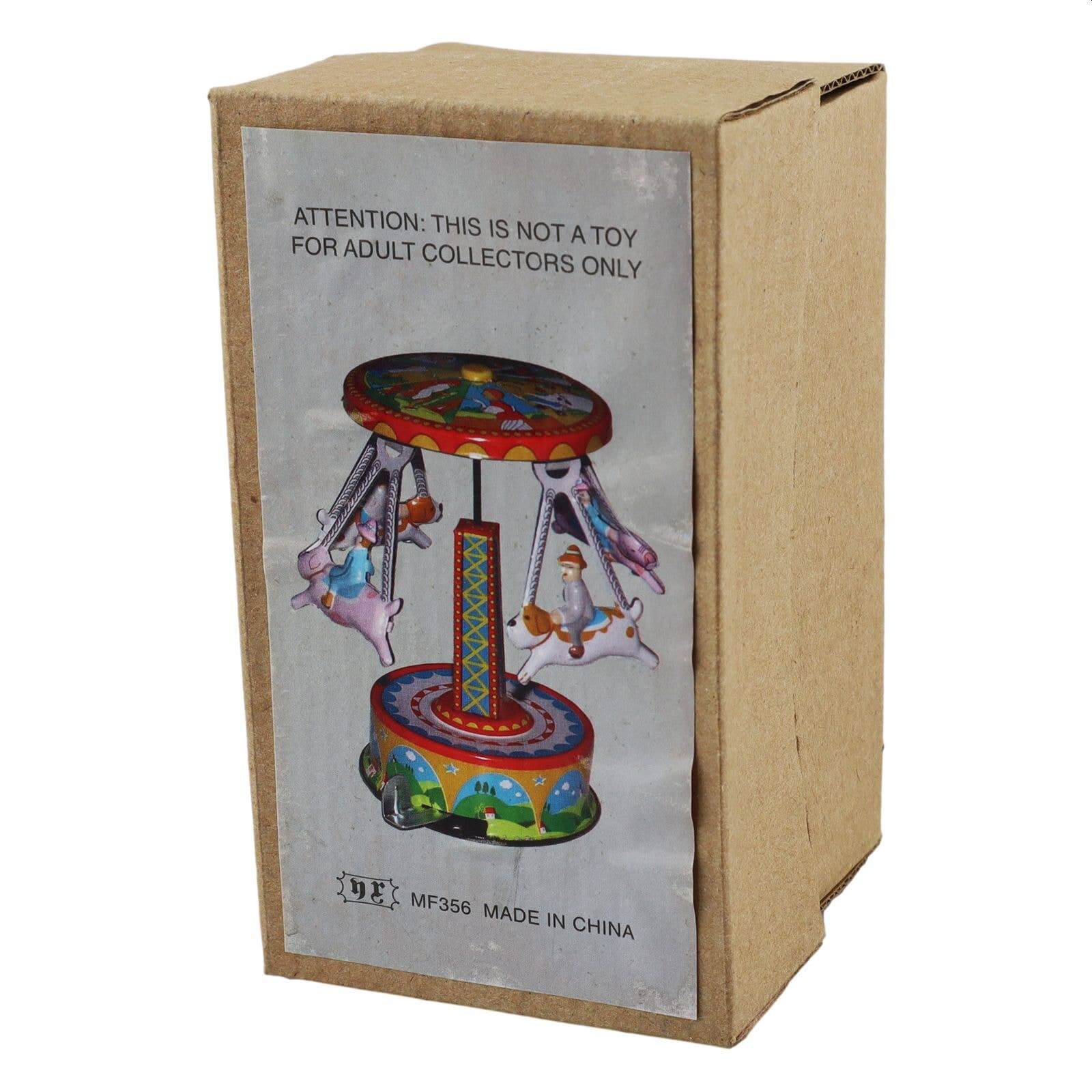 Handbemaltes Blechkarussell Schweine Hunde – Retro Spielzeug in einer Verpackung, ideal für Sammler.