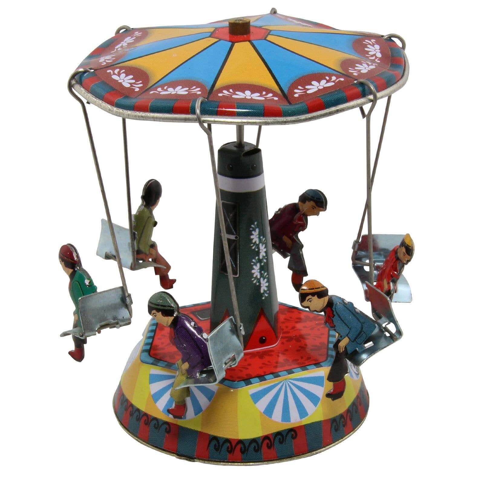 Hand-painted tin carousel 8x8x10 cm multicolor lacquered tinplate with hand-wound spring mechanism Made in India