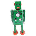 Retro green tin robot Lilliput hand-painted metal 14 cm tall manual wind-up vintage collectible