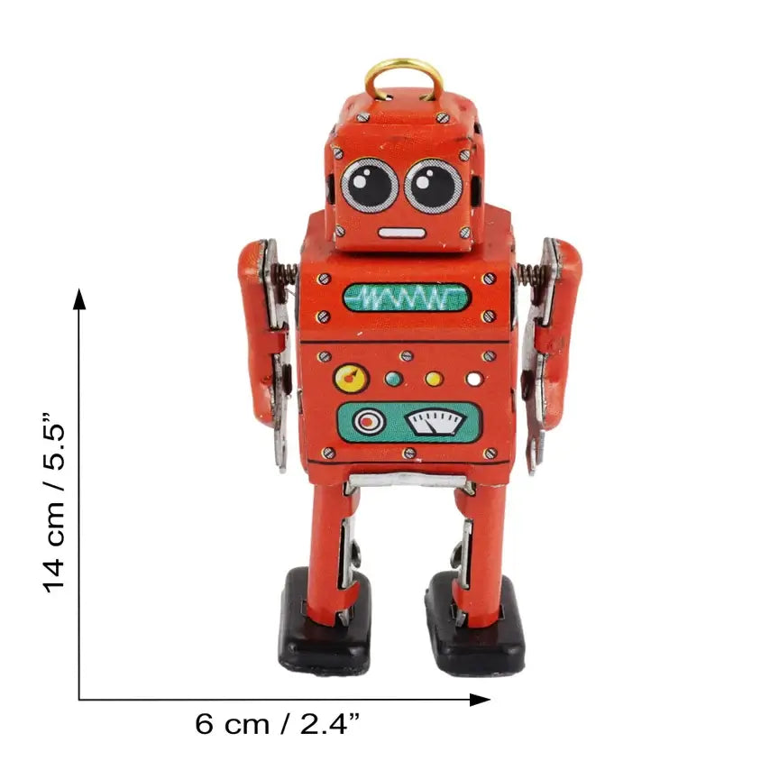 Retro Blechspielzeug Roboter Mini rot – Vintage Sammelfigur Deko, handgefertigt, kompakte Größe, nostalgischer Charme.