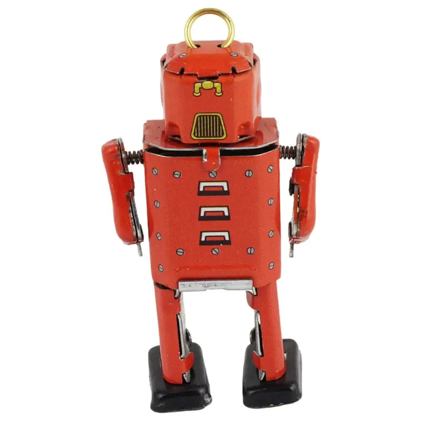 Retro Blechspielzeug Roboter Mini rot – Vintage Sammelfigur Deko, detailreiche rote Blechfigur im nostalgischen Stil.