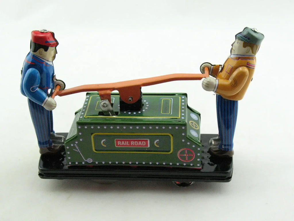 Blechspielzeug Draisine Sammlerstück mit Schlüsselaufzug, nostalgisches Handhebel-Railroad Car.