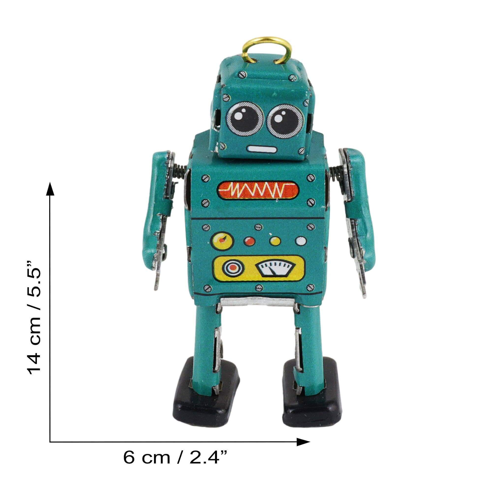 Türkis Zinn-Roboter Mini Sammlerfigur Retro-Design Dekorativ Regal-Tisch Deko, handbemalt, für Sammler und Dekoration