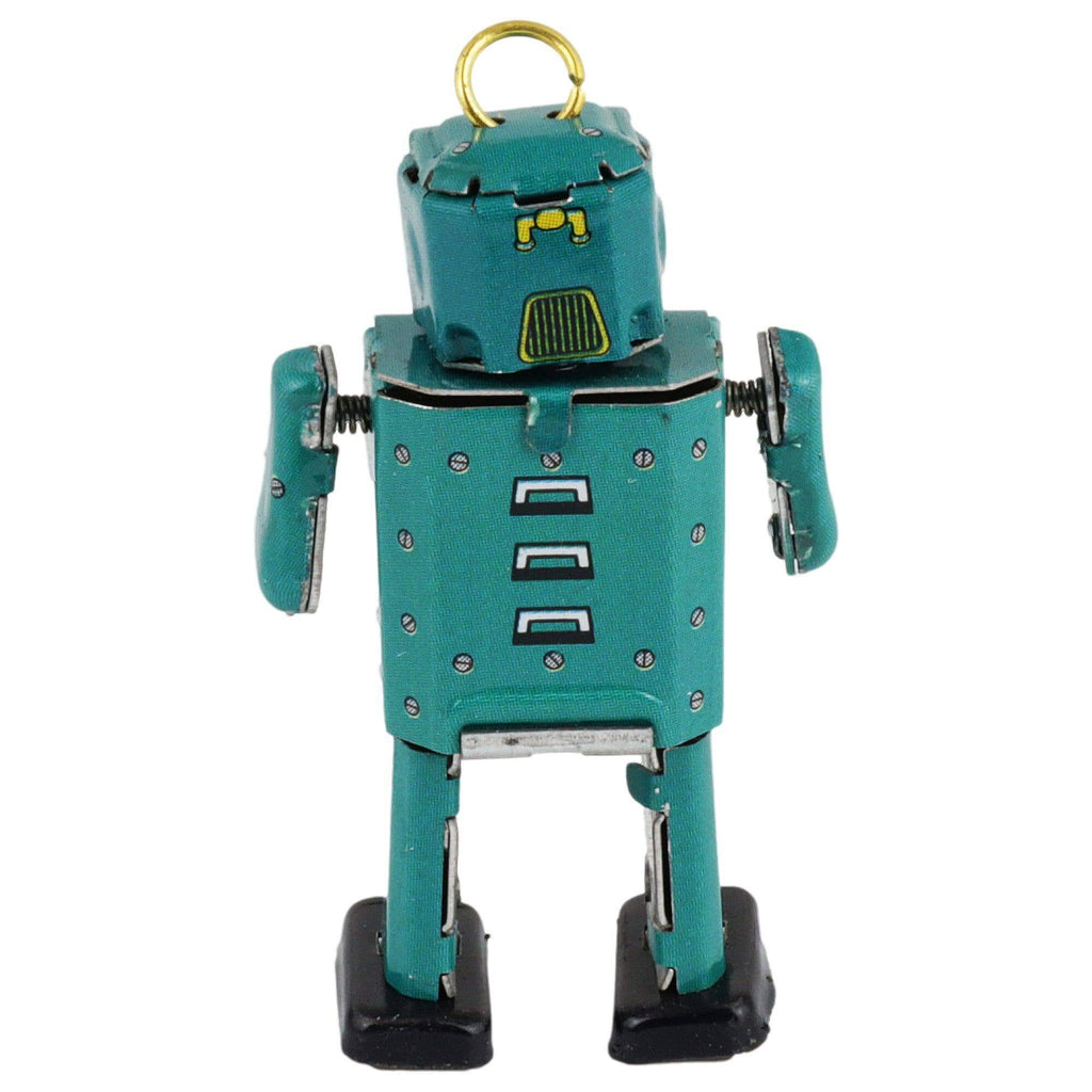 Türkis Zinn-Roboter Mini Sammlerfigur Retro-Design Dekorativ Regal-Tisch Deko, handbemalt und aus Metall gefertigt