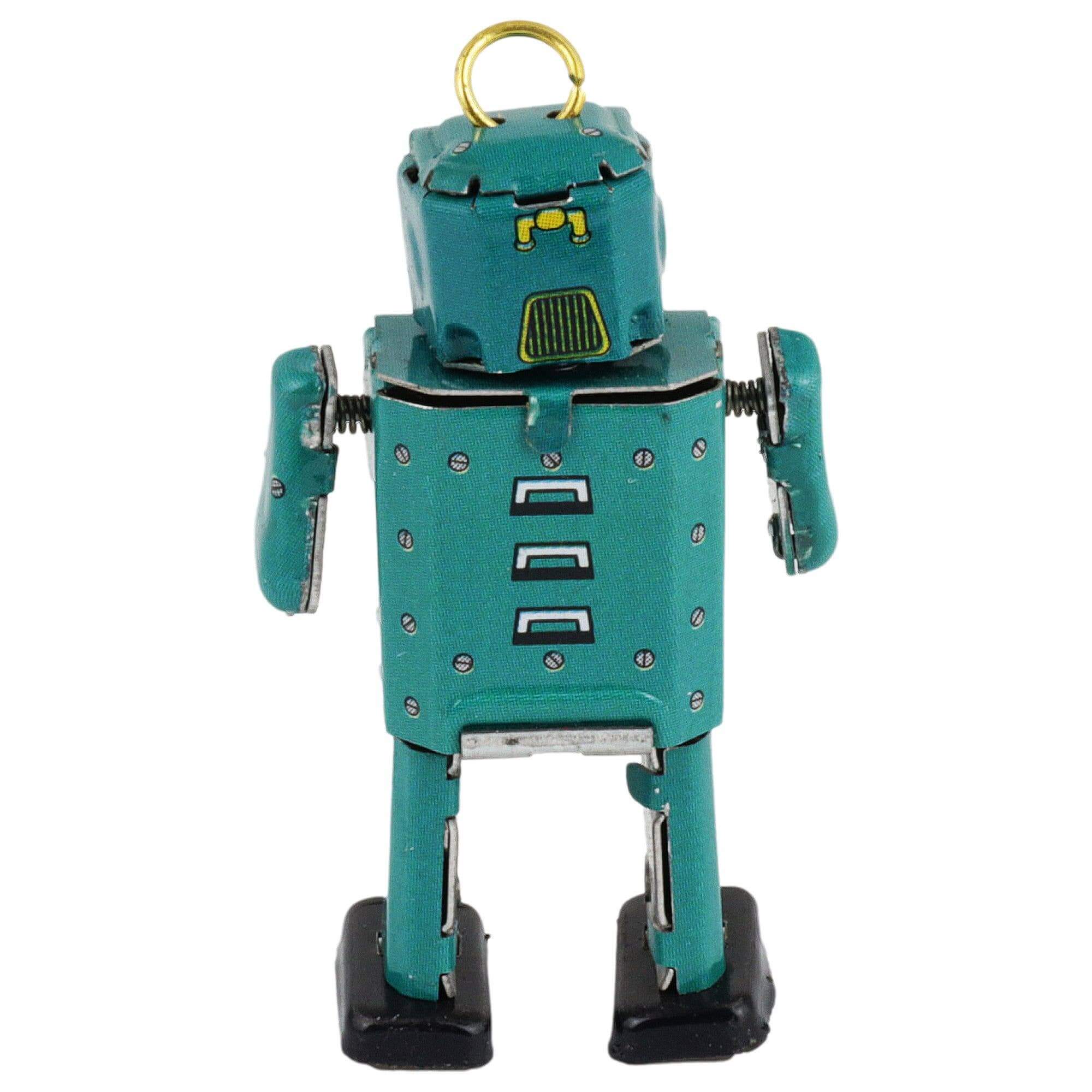 Türkis Zinn-Roboter Mini Sammlerfigur Retro-Design Dekorativ Regal-Tisch Deko, handbemalt und aus Metall gefertigt