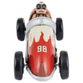 Vintage metal race car model grey red flame paint movable wheels 13.5x5.5x6 cm SKU BS0297