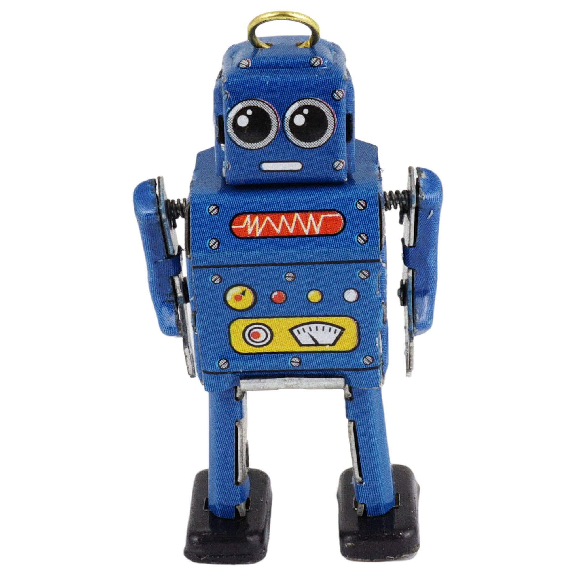 Blue tin robot mini figure hand-painted tinplate 1.7 x 2.5 x 4.8 cm 10 g vintage metal toy