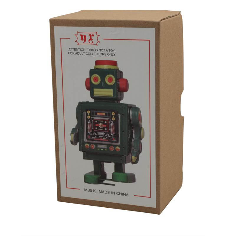 Vintage Blechspielzeug Roboter Grün Aufziehbar Retro-Tin Spielzeug Roboter Sammler verpackt in Karton, Sammlerstück.
